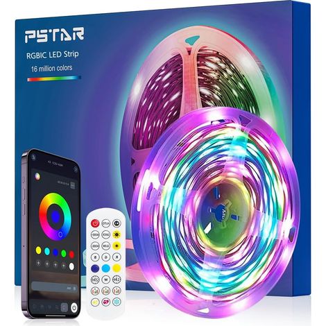 Ruban LED 1M Bande Led Strip avec APP et Télécommand 5V Dimmable Multicolore Bande lumineuse, 30LED/m, Musique Synchroniser, USB LED Intégré IC Éclairage pour Gaming,TV,PC,Fête DIY Decor (1/5)