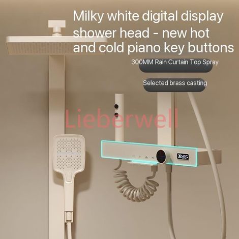 Ensemble de robinetterie de douche numérique intelligente gris, style piano, avec système de pluie, mitigeur numérique gris et douchette bidet (1/5)