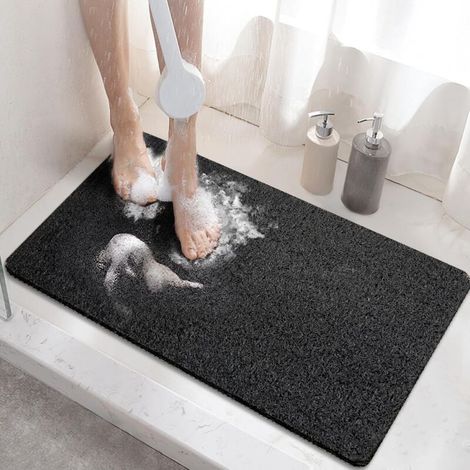 Tappetino antiscivolo per doccia, 60x40 cm, tappetino da bagno antiscivolo con foro di drenaggio, morbido tappetino da bagno in PVC effetto luffa, ad asciugatura rapida, nero.
