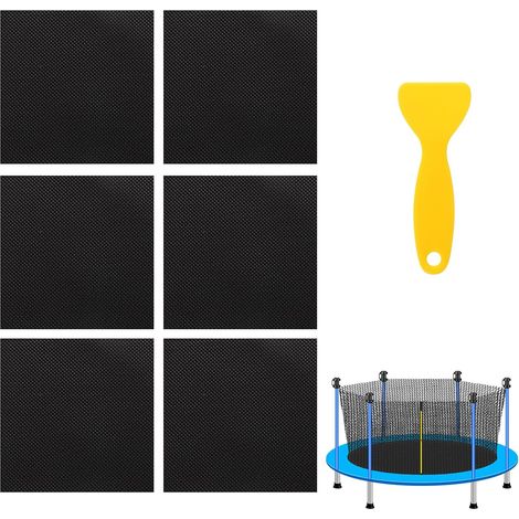 6pcs Kit de Réparation Trampoline, 10x10cm Patch Autocollant en Caoutchouc pour Trampoline avec Grattoir pour Trous Déchirures dans Les Tapis (Carré) (1/5)