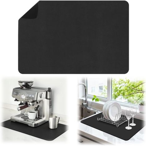 Tapis de machine à café 50 x 40 cm - tapis absorbant et thermorésistant pour évier, noir (1/5)