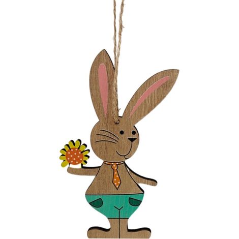 Guirlande De Porte De Pâques - Lapin En Bois - Décoration Murale Intérieure Extérieure - 5,7 x 3 Pouces - Brun (1/5)