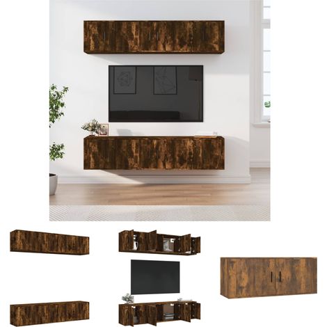 The Living Store 6-tlg. TV-Schrank-Set Räuchereiche Holzwerkstoff - TV-Möbel (1/5)