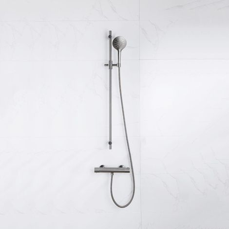 FugaFlow Eccelente Sobrado Ensemble de douche avec douchette ronde, flexible en métal et robinet de douche Gunmetal PVD (1/4)