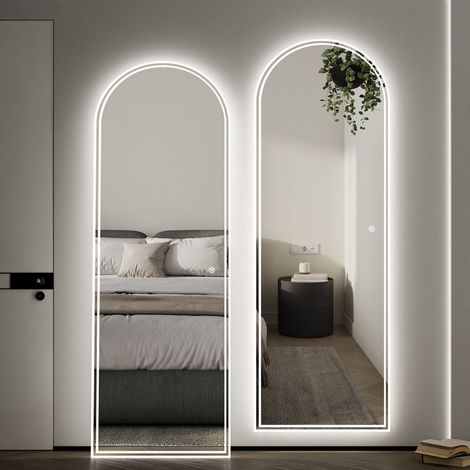 WDWRITTI LED Ganzkörperspiegel mit Licht 160 x 60 cm Bogenförmiger Standspiegel mit Beleuchtung Spiegel mit Beleuchtung LED Wandspiegel mit 3 Lichtfarbe Dimmbare für Schlafzimmer, Ankleidezimmer (1/5)