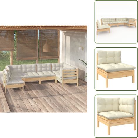 Salon de jardin 6 pcs avec coussins crème bois de pin - Ensemble Salon De Jardin - Salon De Jardin En Bois - Mobilier De Jardin - Meubles De Terrasse - Set Salon De Jardin (1/5)