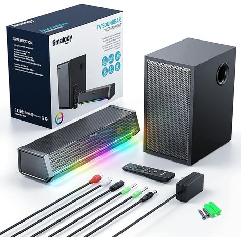 TV Speakers, Home Theater Speaker Wireless Audio Bar Home Theater Sound Bar with Subwoofer, Supports Bluetooth, Optical, AUX and Coaxial (1/5)