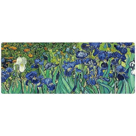 Tapis de souris grand format, motif peinture à l'huile (400 x 900 x 1,5 mm), design ouvert, iris