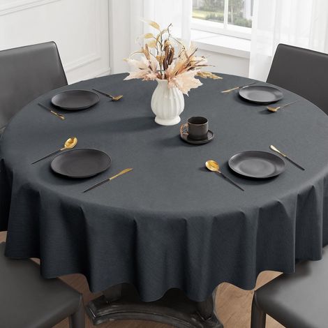 Nappe cirée ronde 80 cm Gris Foncé lavable imperméable aspect lin pour extérieur