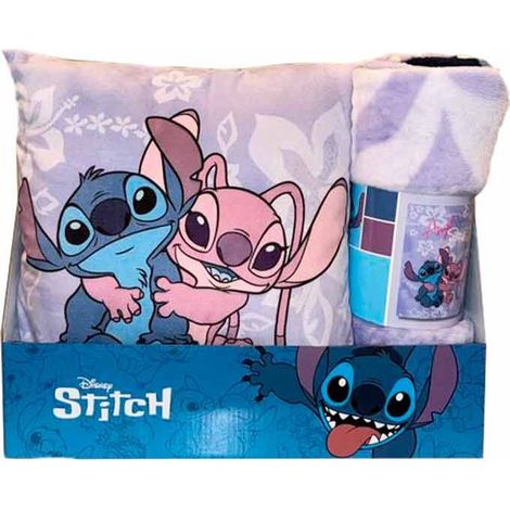 Set manta polar + cojin angel &38 stitch disney