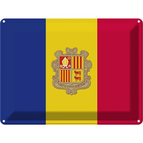 Plaque métallique 30x40 cm Drapeau et armoiries d'Andorre (1/5)