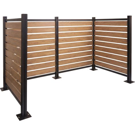Valla para contenedores de basura de aluminio HHG-567, revestimiento para contenedores de basura, aspecto de madera, ampliable, 130 x 206 x 110 cm, marrón claro