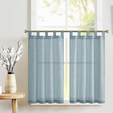 Lot de 2 Rideaux, Lin et Polyester, Bleu, 65x90cm, pour Cuisine Salon Chambre