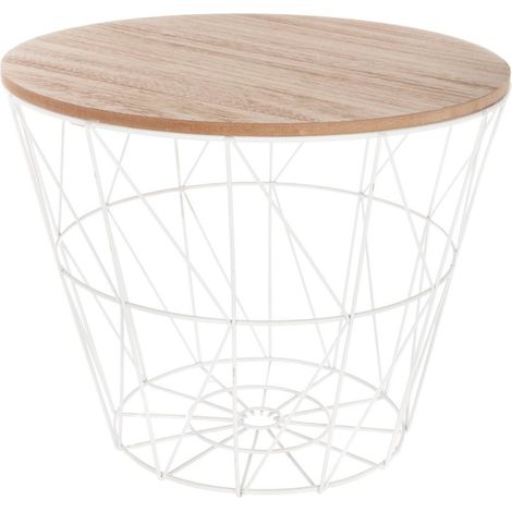 Table d'appoint design en MDF et métal blanc - Dim : D.38 x H.30,5 cm -PEGANE