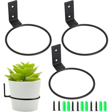 3 Pièces Anneau de Support de Pot de Fleur Mural 15,2 cm Fixation Murale Pot de Fleurs en Métal Porte Pot de Fleur Anneau Pot avec Vis pour Interieur Extérieur Terrasse Balcon Jardin (Noi (1/4)