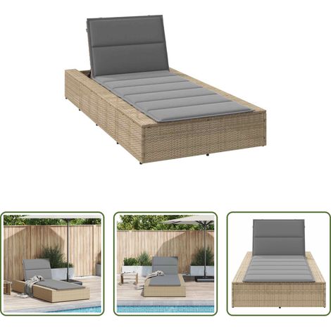 Chaise longue - Transat avec coussin flottant beige résine tressée (1/5)