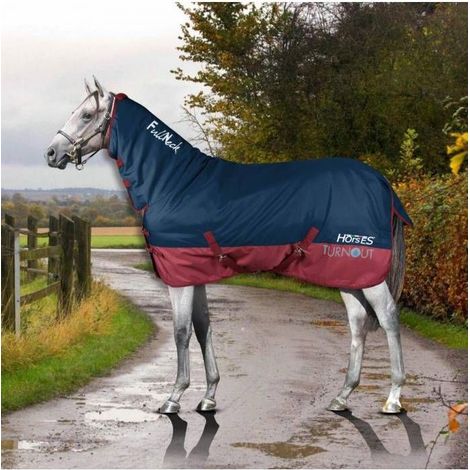 155 cm, Blu Navy: Coperta da paddock con cappuccio imbottita 400 g e tessuto esterno 600 denari modello Turnout Full Neck (1/5)