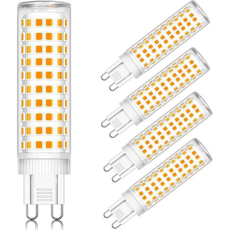 Bombilla LED G9 de 12 W, equivalente a una halógena de 120 W, blanco cálido 2700 K, CRI 80, CA 100-240 V, no regulable, paquete de 5 [Clase energética A] (1/5)