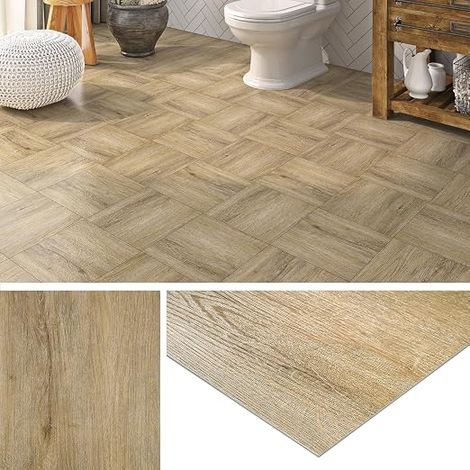Lino Adhesive Flooring Effect Parquet Effect Light Oak Effect PVC Tile for Bathroom Kitchen 30 x 30 cm 32 Tiles Adhesive Floors Bedroom and Living Room Wood Colour (1/5)