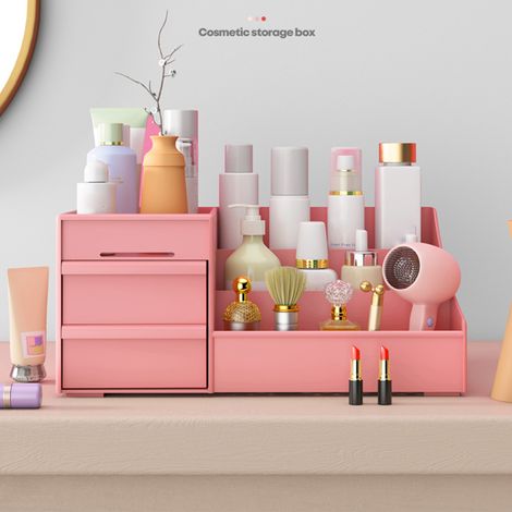 Boîte de rangement pour maquillage en plastique avec tiroirs multifonctionnels, idéale pour le comptoir de salle de bain. Dimensions : 26,5 x 16 x 12 cm / 10,4 x 6,3 x 4,7 pouces. (1/5)
