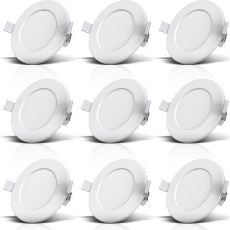 B.K.Licht lot de 9 spots LED encastrables IP44 salle de bain Ø115mm, ultra-plats 30mm, 6W 450lm 3000K blanc chaud, installation 230V facile (1/5)