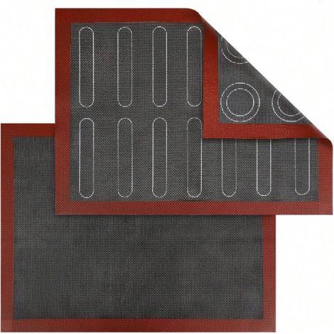 Set mit 2 doppelseitigen, antihaftbeschichteten, hitzebeständigen, wiederverwendbaren mikroperforierten Silikon-Ofenmatten für Macarons, Soufflés, Pizza (40 x 30 cm) (1/4)