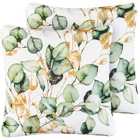 Conjunto de 2 cojines de exterior accesorios de jardín patrón de hojas 45x45 cm multicolor Glade
