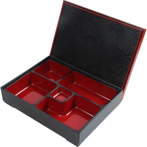 Boîte à pain en plastique noir rouge - Boîte à bento avec couvercle - 10,25 pouces - Pour le déjeuner et l'école - Noir/Rouge (1/5)
