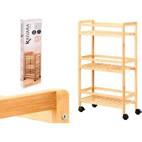 KINVARA verdulero bambu 3 niveles 6x84,5x23 cm , Verdulero de bambú de 3 niveles, un mueble organizador práctico y elegante, ideal para almacenar frutas, verduras y otros alimentos (1/3)