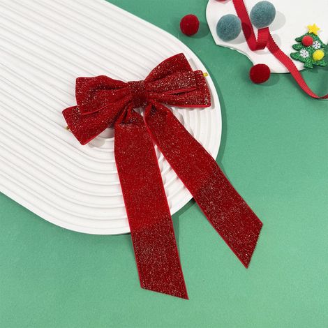 Nœud De Décoration De Noël - 22,5 X 14 X 1,5 Cm - Rouge - Polyester - Pour Arbre À Noël Guirlande Intérieur Extérieur - 1 Pièce (1/5)