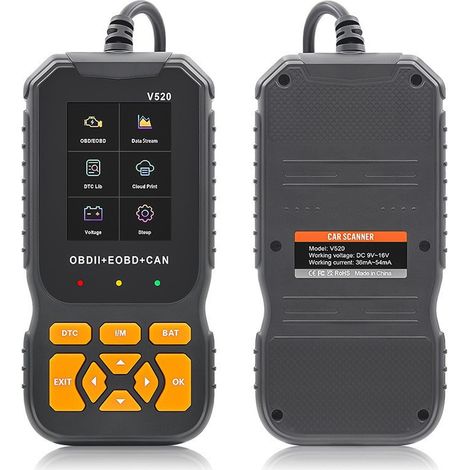 V520 OBD2-Kfz-Diagnosegerät – Universeller Motorcodeleser mit 2,8-Zoll-Farbdisplay, Fehleranzeige und -löschung, Echtzeitdaten, Batterietest und Cloud-Druck – Kompatibel mit allen OBD2/EOBD-Fahrzeugen