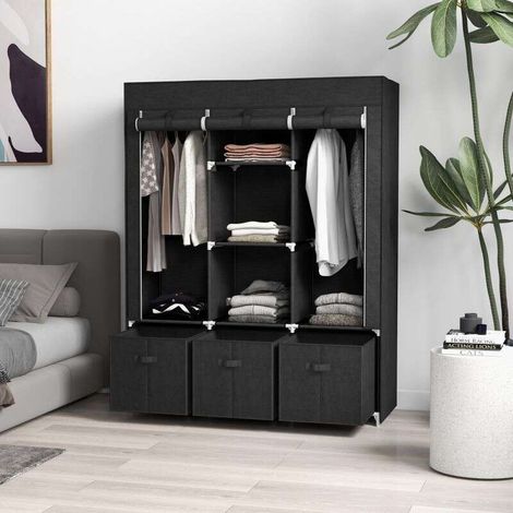 Armoire en tissu non tissé HOMCOM, pliable, avec 3 tiroirs, 125×43×162,5 cm, noir (1/5)