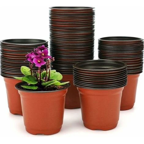 Blumentöpfe rund, 100 Stück 10 cm Plastik Pflanztopf, Rund Kunststoff Blumentöpfe mit Ablauflöchern, Innentopf für Sämlinge & Stecklinge, Anzuchttöpfe Saattöpfe