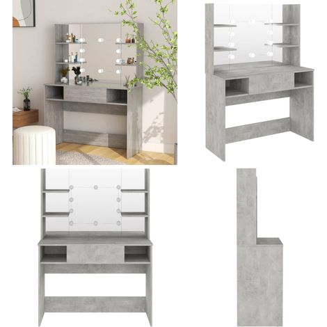 Table de maquillage éclairage LED 100x40x135 cm MDF Gris béton - Coiffeuse - Table De Maquillage - Meuble Salle De Bain - Miroir Lumineux - Éclairage Led - Home & Living (1/5)