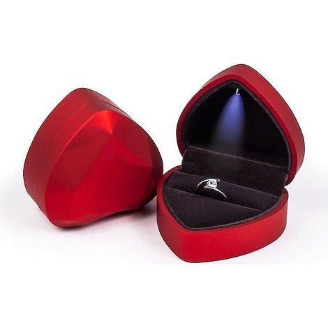 Herzförmige LED-Ringbox mit Präsentationsständer und rotem Samt-Schmuckkästchen (1/5)