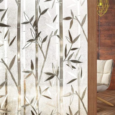 Fensterfolie, Sichtschutzfolie, Fensterfolie mit Bambusmuster, UV-Schutz-Sichtschutz, selbstklebende elektrostatische Fensterfolie, dekorative Fensterfolie für Zuhause und Büro (45 x 200 cm) (1/5)