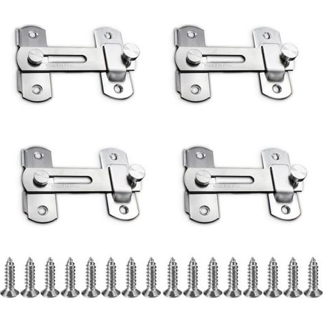 Pack of 4 door latches, safety latches, sliding bar, stainless steel door lock for door, cabinet, drawer (1/5)