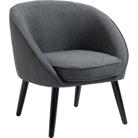 Fauteuil de salon, fauteuil cocktail, fauteuil lounge capitonné, fauteuil inclinable aspect lin, pieds en bois, fauteuil de lecture, fauteuil capitonné pour chambre à coucher, gris (1/5)