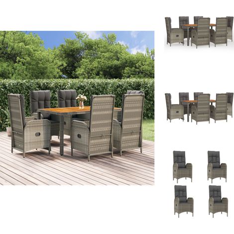 Gartenmöbel-Sets - Living 7-tlg. Garten-Essgruppe mit Kissen Grau Poly Rattan (1/5)