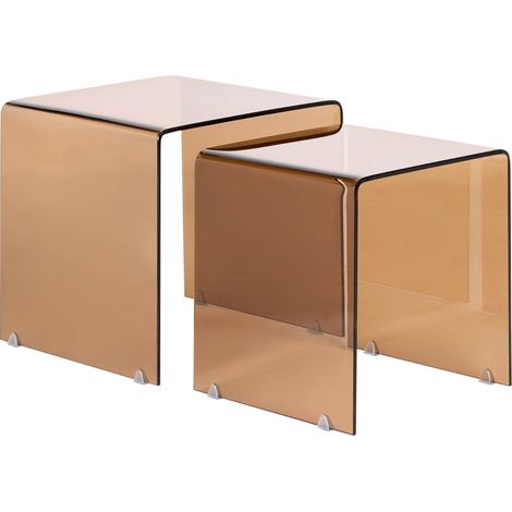 Beistelltisch 2er Set KENDALL Sicherheitsglas Braun (1/5)