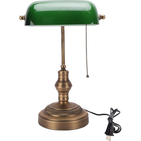 Lampe de bureau style banquier en verre vert vintage avec interrupteur à chaîne laiton abat-jour rotatif design rétro élégant (1/5)