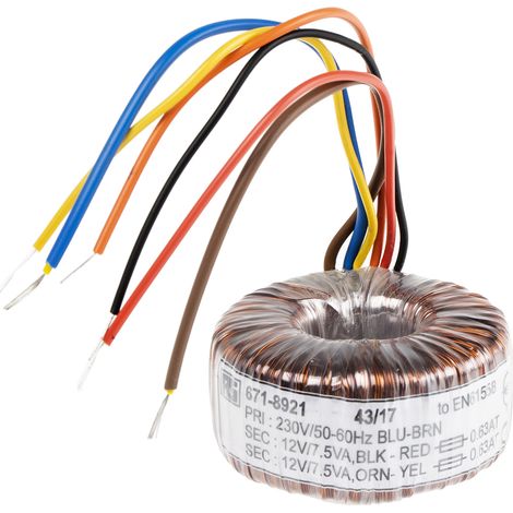 Rs Pro – Transformateur pour tableau électrique 2 sorties 230V c.a. 2 x 12V c.a. 15VA – Courant 625mA – Dimensions 60 x 31mm