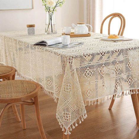 Nappe rectangulaire en dentelle au crochet, chemin de table romantique au style vintage beige pour la cuisine (1/5)