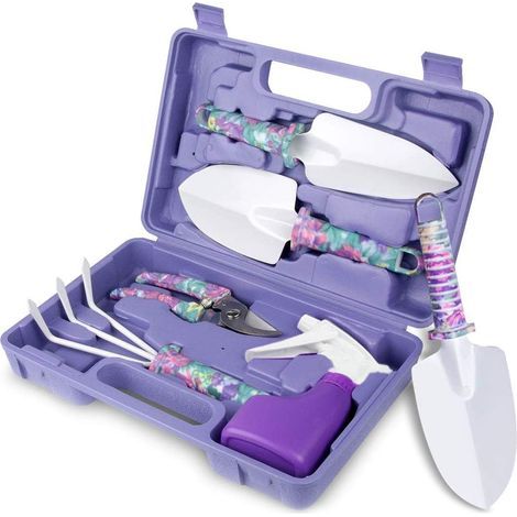 Ensemble d'outils de jardinage avec étui de transport - 5 pièces : pelle. bêche. râteau. sécateur et vaporisateur (1/5)