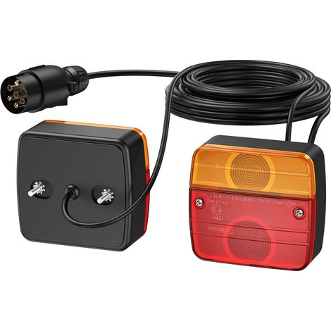 Feux arrière remorque 12V étanche IP65, stop, clignotant et éclairage plaque, kit complet avec câble 7,5 m, prise 7 broches, fixation à vis (1/5)