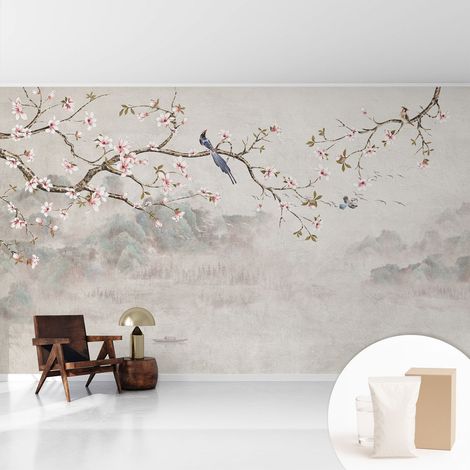 Papier peint intissé décoratif pour salon chambre et cuisine Facile à poser avec colle Paysage oriental 416x254 cm (1/5)