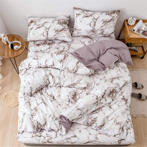 Parure de lit design marbre microfibre 180x210cm marron réversible