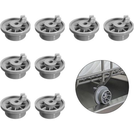 Ruote universali per cestello lavastoviglie - Confezione da 8 - 37 mm - Ruote per cestello inferiore - Accessori per lavastoviglie - Accessori e ricambi per lavastoviglie - Grigio