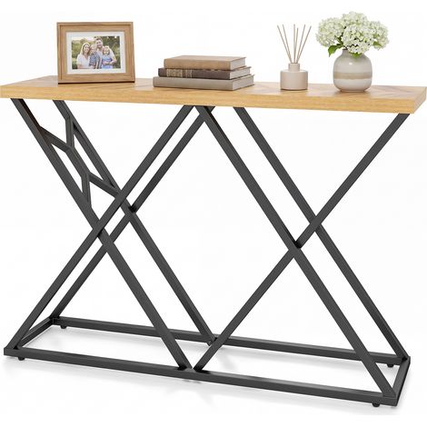 COSTWAY 55in Long Console Table Sturdy Iron Wood Accent Table for Behind Sofa Brown (1/5)