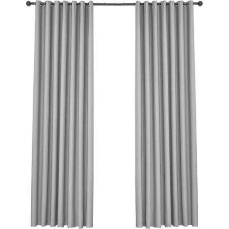 Set di 2 tende, occhielli moderni, termoisolanti, oscuranti, grigio chiaro, per il soggiorno. (1/5)